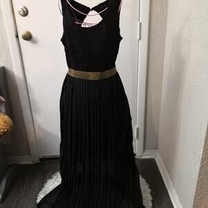 Fab'rik Black Keyhole Silk Maxi Dress M Boho Minimalist Retrogirl Glam Party